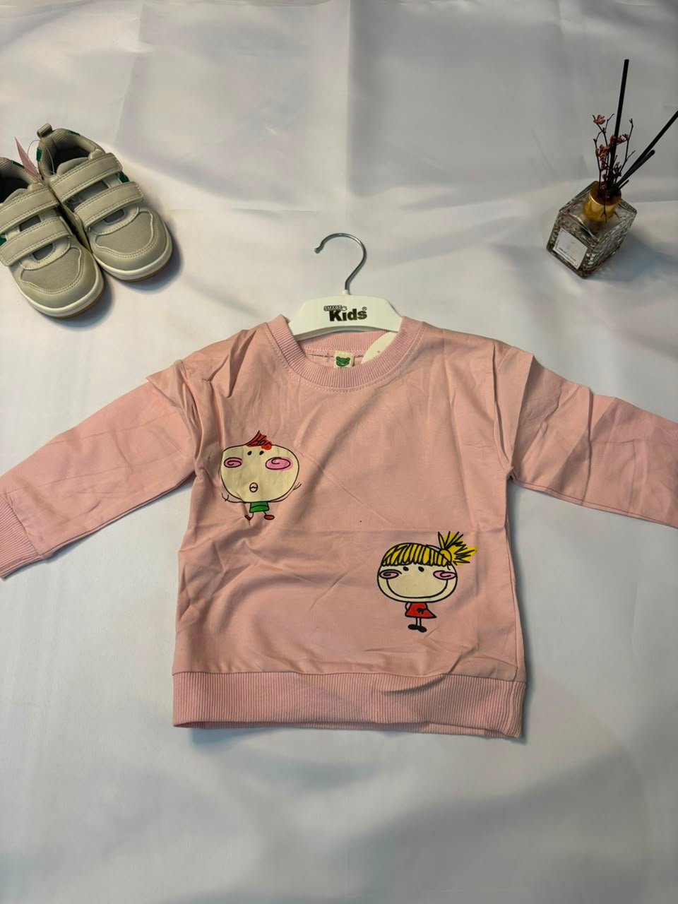 Blush Pink Sweatshirt with Cartoon Kids Print - Birdy and Bean