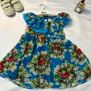 Blue Floral Ruffle Dress with Fox Print - Birdy and Bean