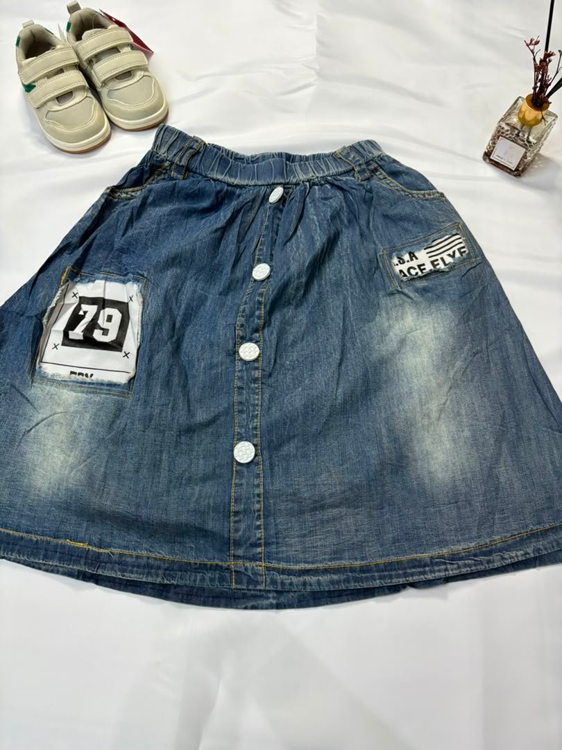 Button-Front Denim Skirt - Birdy and Bean