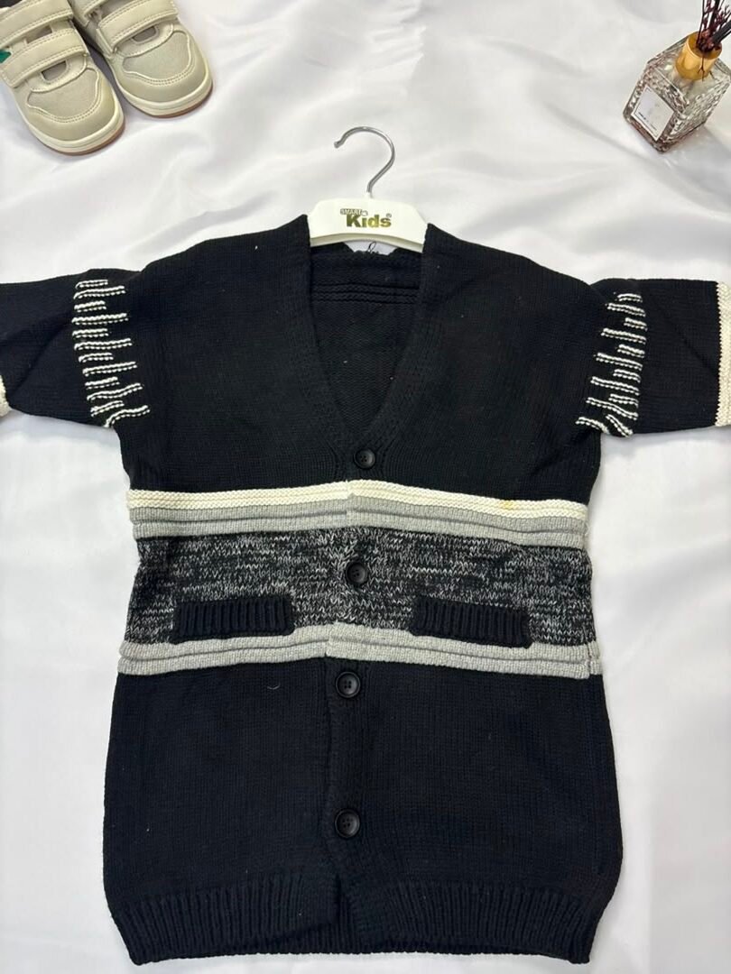 Black Button-Front Cardigan with Grey Stripe Panel - Birdy and Bean